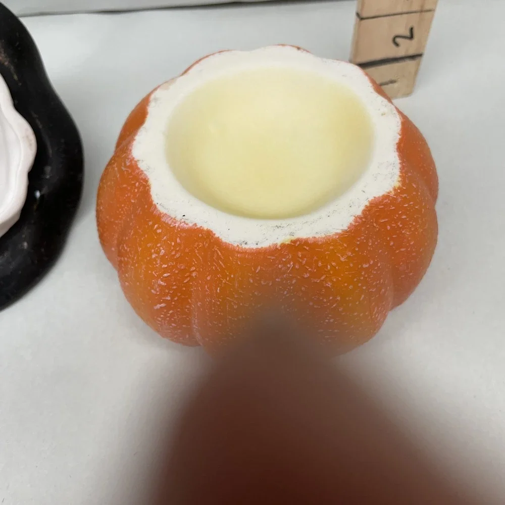 Vtg Jack -O-Lantern Pumpkin Ceramic Covered Bowl Textured Candy Dish